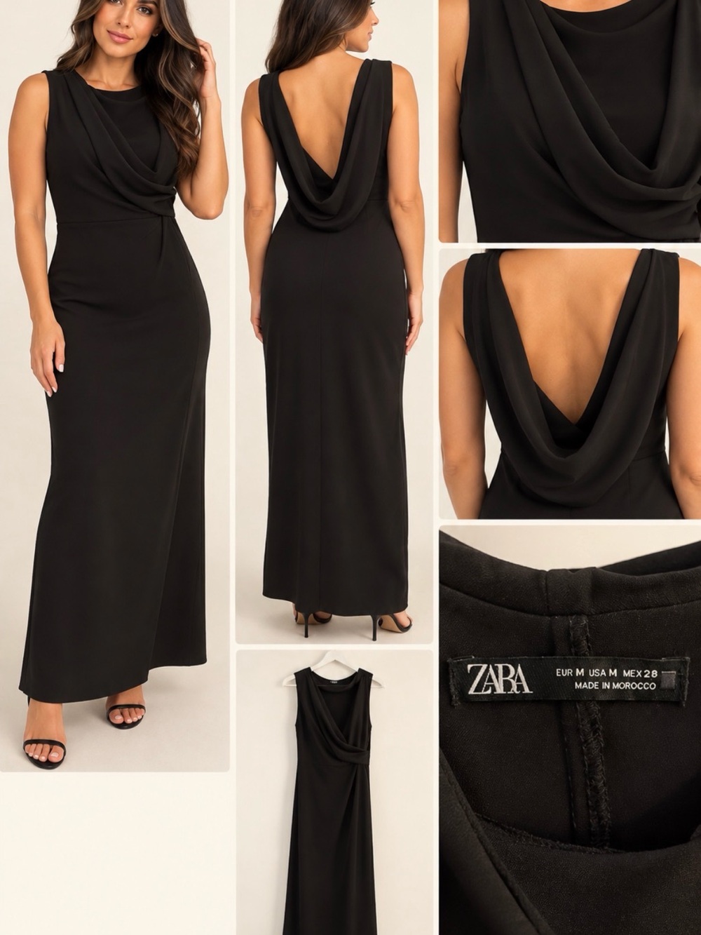 ZARA Black Draped Back Maxi Dress